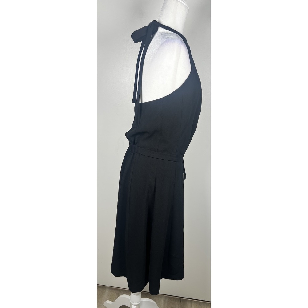 THEORY Nayline Black Elevate Crepe Halter‎ Dress Attached Tie Belt Size 10 - Picture 5 of 10